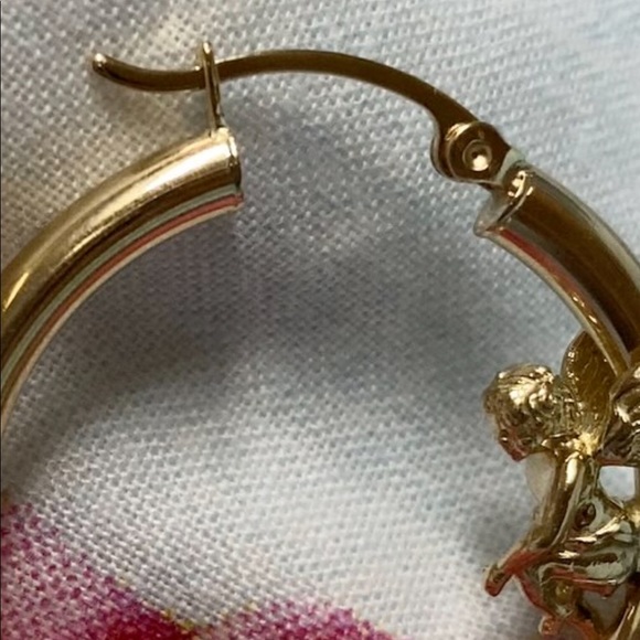 I see Angels on the moon hoops earrings 14 gold - Picture 3 of 12